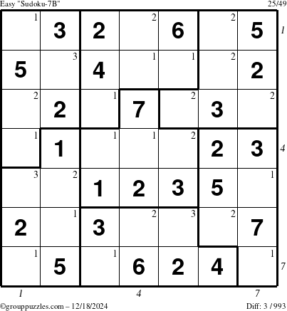 The grouppuzzles.com Easy Sudoku-7B puzzle for Wednesday December 18, 2024 with all 3 steps marked