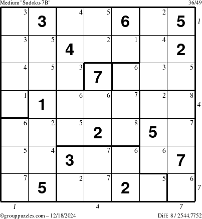 The grouppuzzles.com Medium Sudoku-7B puzzle for Wednesday December 18, 2024, suitable for printing, with all 8 steps marked