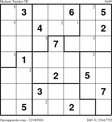 The grouppuzzles.com Medium Sudoku-7B puzzle for Wednesday December 18, 2024 with the first 3 steps marked