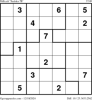 The grouppuzzles.com Difficult Sudoku-7B puzzle for Wednesday December 18, 2024