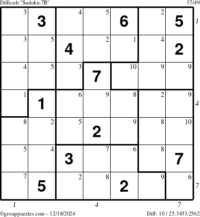 The grouppuzzles.com Difficult Sudoku-7B puzzle for Wednesday December 18, 2024 with all 10 steps marked