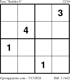 The grouppuzzles.com Easy Sudoku-4 puzzle for Saturday July 13, 2024