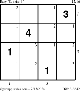 The grouppuzzles.com Easy Sudoku-4 puzzle for Saturday July 13, 2024 with all 3 steps marked