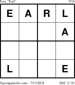 The grouppuzzles.com Easy Earl puzzle for Saturday July 13, 2024