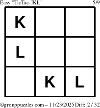 The grouppuzzles.com Easy TicTac-JKL puzzle for Sunday November 23, 2025