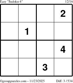 The grouppuzzles.com Easy Sudoku-4 puzzle for Sunday November 23, 2025