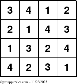 The grouppuzzles.com Answer grid for the Sudoku-4 puzzle for Sunday November 23, 2025