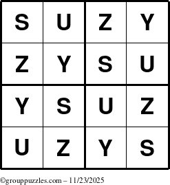 The grouppuzzles.com Answer grid for the Suzy puzzle for Sunday November 23, 2025