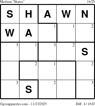 The grouppuzzles.com Medium Shawn puzzle for Sunday November 23, 2025 with the first 3 steps marked