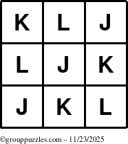 The grouppuzzles.com Answer grid for the TicTac-JKL puzzle for Sunday November 23, 2025