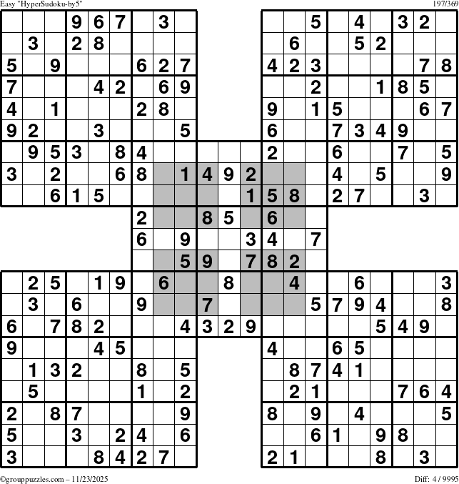 The grouppuzzles.com Easy HyperSudoku-by5 puzzle for Sunday November 23, 2025