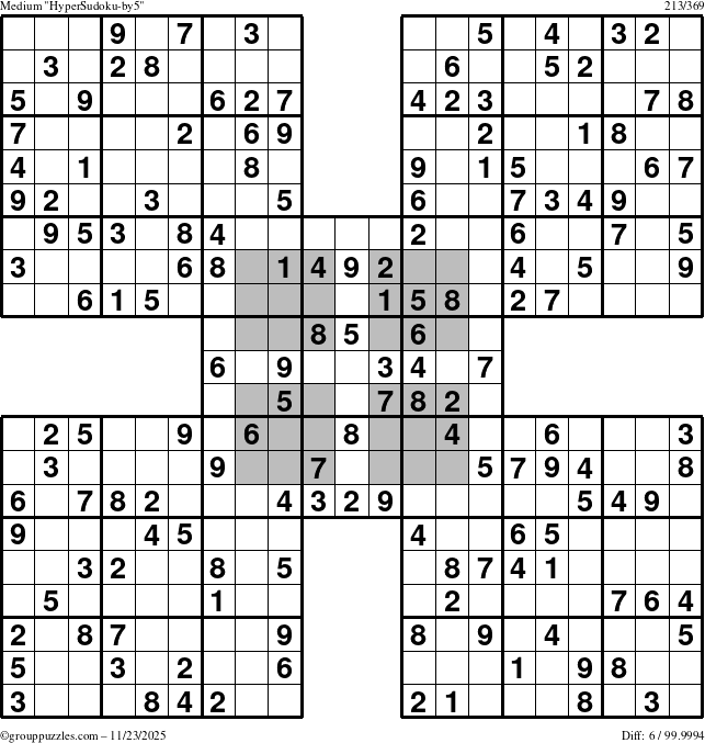 The grouppuzzles.com Medium HyperSudoku-by5 puzzle for Sunday November 23, 2025