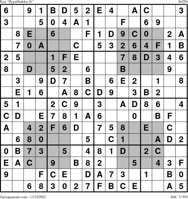 The grouppuzzles.com Easy HyperSudoku-16 puzzle for Sunday November 23, 2025