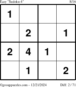 The grouppuzzles.com Easy Sudoku-4 puzzle for Saturday December 21, 2024