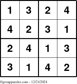 The grouppuzzles.com Answer grid for the Sudoku-4 puzzle for Saturday December 21, 2024