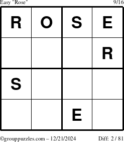 The grouppuzzles.com Easy Rose puzzle for Saturday December 21, 2024