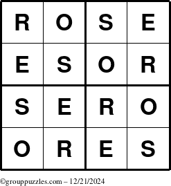 The grouppuzzles.com Answer grid for the Rose puzzle for Saturday December 21, 2024