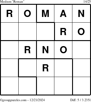 The grouppuzzles.com Medium Roman puzzle for Saturday December 21, 2024