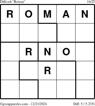 The grouppuzzles.com Difficult Roman puzzle for Saturday December 21, 2024