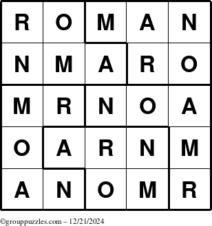 The grouppuzzles.com Answer grid for the Roman puzzle for Saturday December 21, 2024