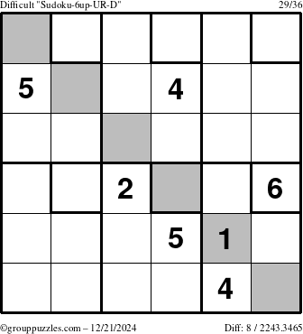 The grouppuzzles.com Difficult Sudoku-6up-UR-D puzzle for Saturday December 21, 2024