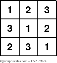 The grouppuzzles.com Answer grid for the TicTac-123 puzzle for Saturday December 21, 2024