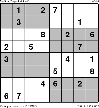 The grouppuzzles.com Medium SuperSudoku-8 puzzle for Saturday December 21, 2024