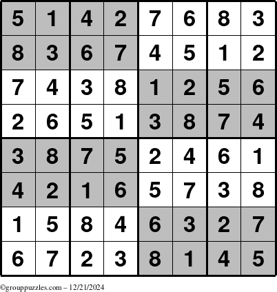 The grouppuzzles.com Answer grid for the SuperSudoku-8 puzzle for Saturday December 21, 2024