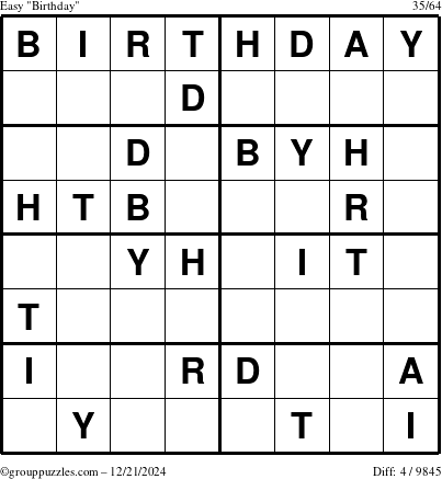 The grouppuzzles.com Easy Birthday puzzle for Saturday December 21, 2024