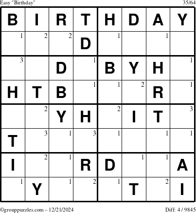 The grouppuzzles.com Easy Birthday puzzle for Saturday December 21, 2024 with the first 3 steps marked