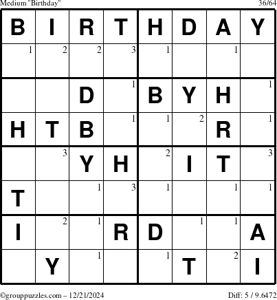 The grouppuzzles.com Medium Birthday puzzle for Saturday December 21, 2024 with the first 3 steps marked