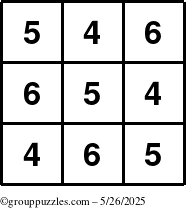 The grouppuzzles.com Answer grid for the TicTac-456 puzzle for Monday May 26, 2025