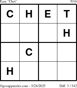 The grouppuzzles.com Easy Chet puzzle for Monday May 26, 2025