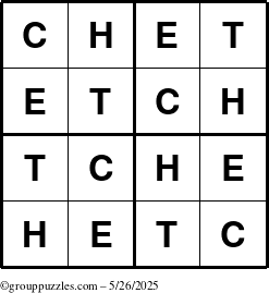 The grouppuzzles.com Answer grid for the Chet puzzle for Monday May 26, 2025