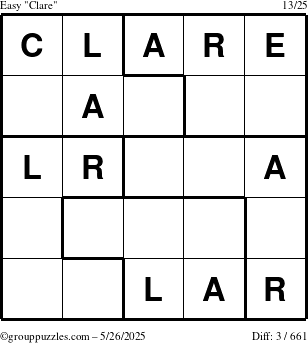 The grouppuzzles.com Easy Clare puzzle for Monday May 26, 2025