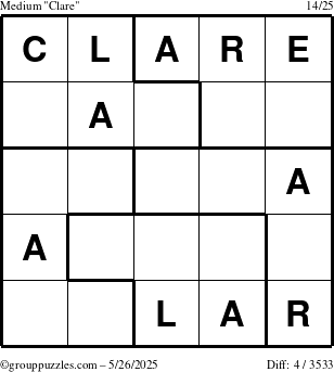The grouppuzzles.com Medium Clare puzzle for Monday May 26, 2025