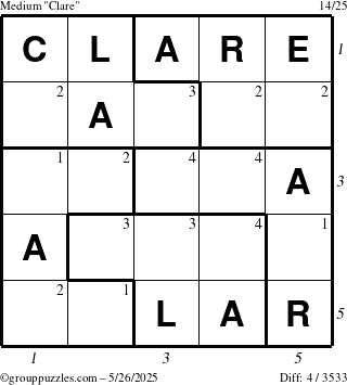 The grouppuzzles.com Medium Clare puzzle for Monday May 26, 2025 with all 4 steps marked