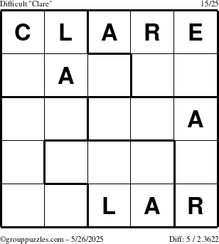 The grouppuzzles.com Difficult Clare puzzle for Monday May 26, 2025