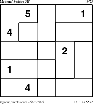The grouppuzzles.com Medium Sudoku-5B puzzle for Monday May 26, 2025