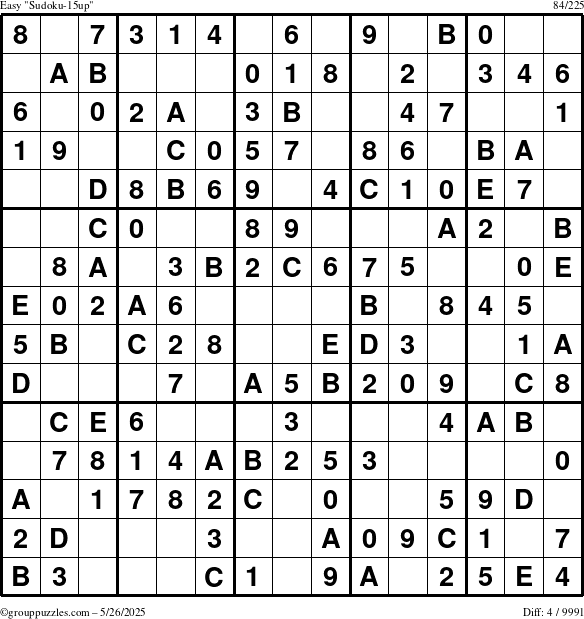 The grouppuzzles.com Easy Sudoku-15up puzzle for Monday May 26, 2025