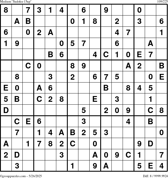 The grouppuzzles.com Medium Sudoku-15up puzzle for Monday May 26, 2025