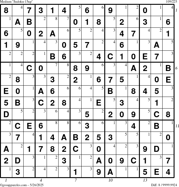 The grouppuzzles.com Medium Sudoku-15up puzzle for Monday May 26, 2025 with all 8 steps marked