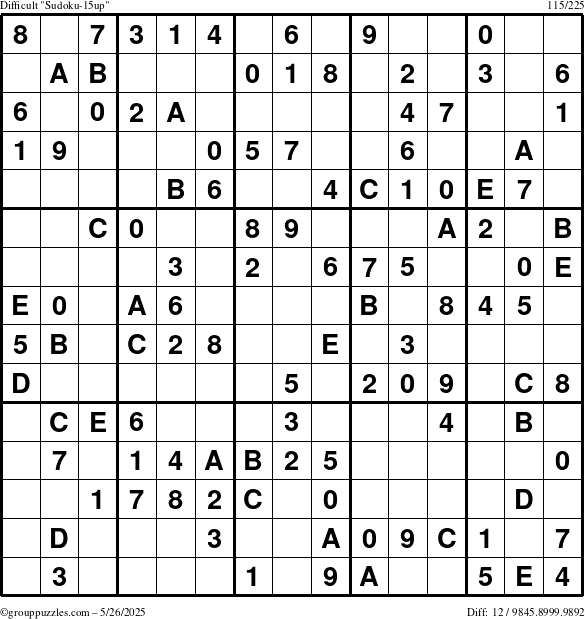 The grouppuzzles.com Difficult Sudoku-15up puzzle for Monday May 26, 2025