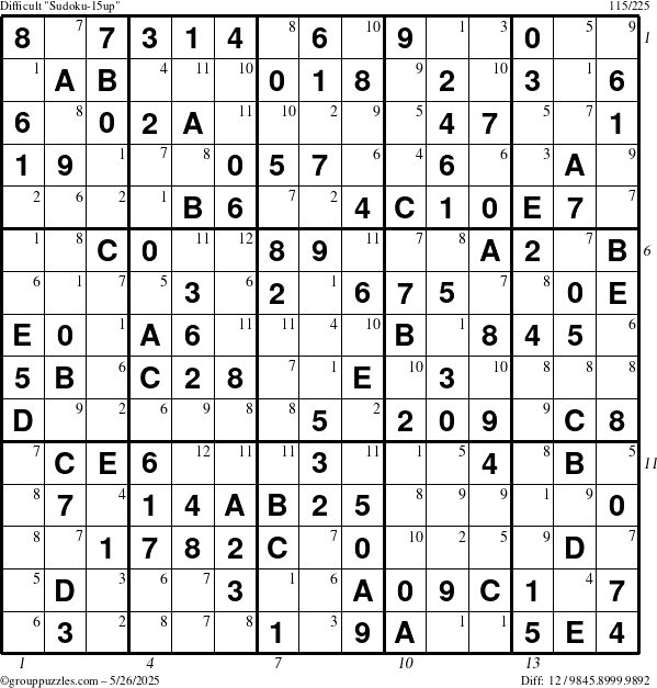 The grouppuzzles.com Difficult Sudoku-15up puzzle for Monday May 26, 2025 with all 12 steps marked
