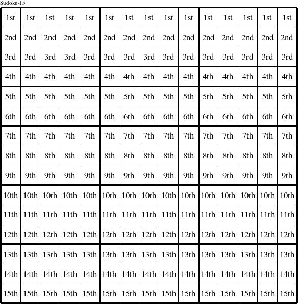Each row is a group numbered as shown in this Sudoku-15 figure.