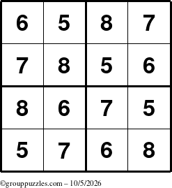 The grouppuzzles.com Answer grid for the Sudoku-4-5678 puzzle for Monday October 5, 2026