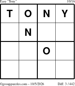 The grouppuzzles.com Easy Tony puzzle for Monday October 5, 2026