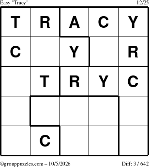 The grouppuzzles.com Easy Tracy puzzle for Monday October 5, 2026