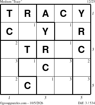 The grouppuzzles.com Medium Tracy puzzle for Monday October 5, 2026 with all 3 steps marked