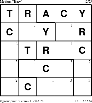 The grouppuzzles.com Medium Tracy puzzle for Monday October 5, 2026 with the first 3 steps marked